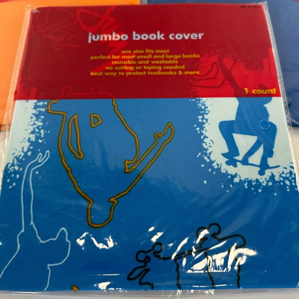 Y2K Set of 3 Stretchy Reusable Jumbo Book Covers Skate Blue Orange One Size 2006